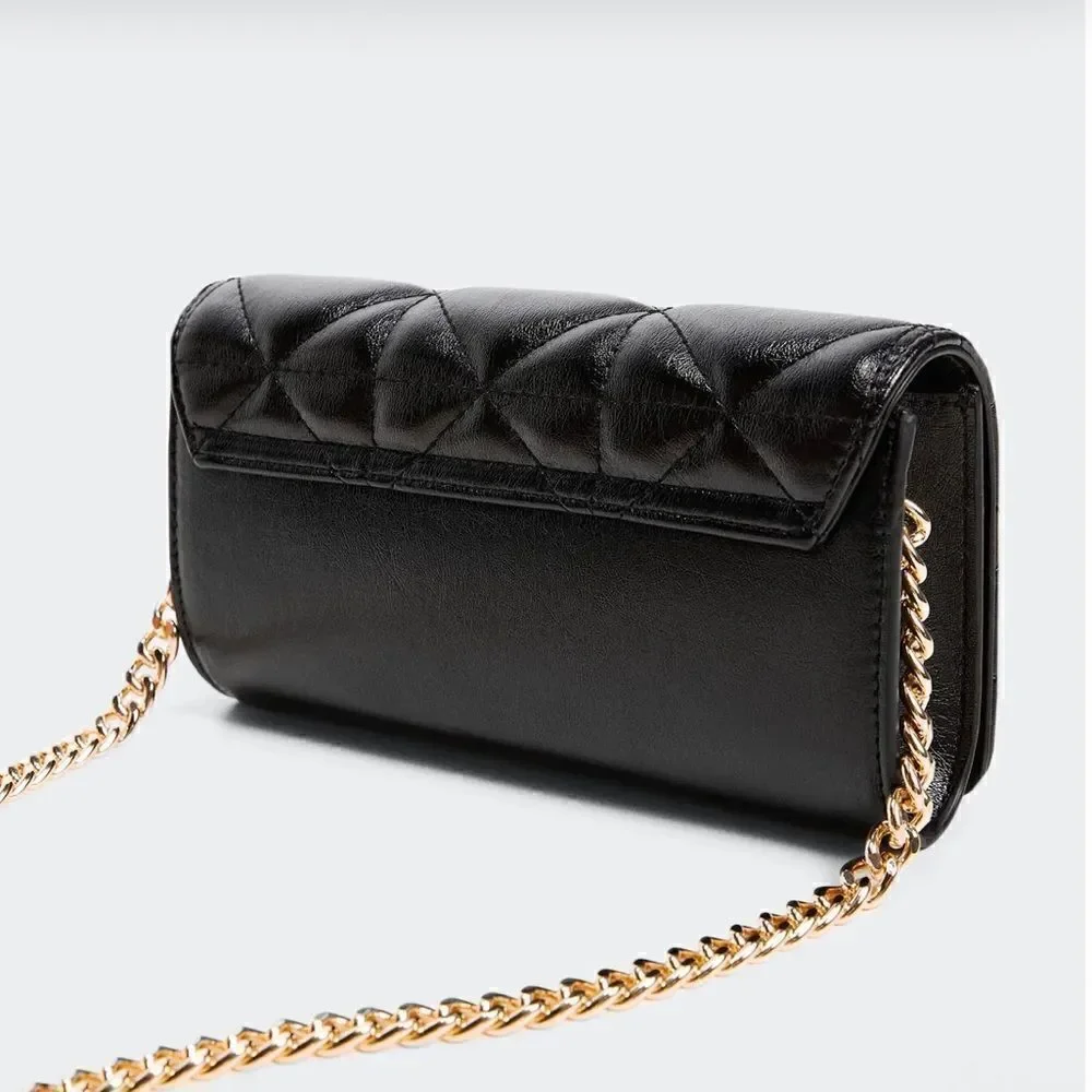 MANGO Quilted bag with chain handle in black NWT